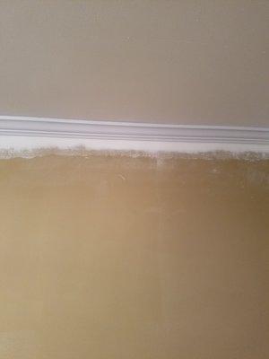 Drywall mud around the entire master bedroom. Room will have to be repainted.