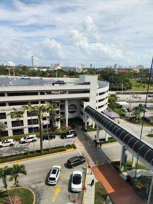 View from patient room of the parking garage and bridge.