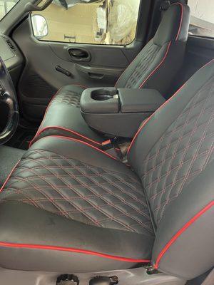 Red and Black diamond seatsfor a Ford F150 single cab.