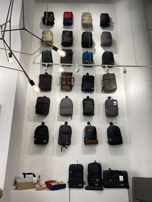 Wall of backpacks.