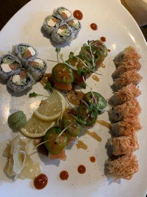 (L to R) Philly roll, Dark Angel Roll, Spicy Girl Roll