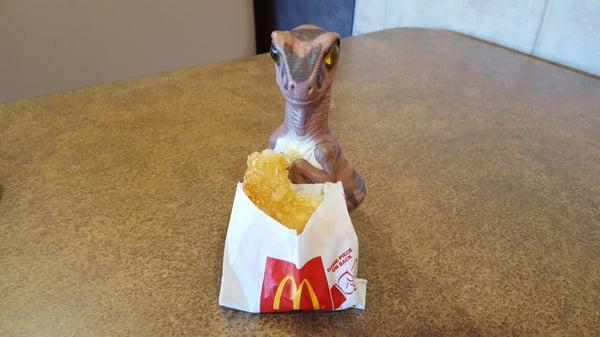 Bob the Raptor Says "Hashbrown Prey is tasty."