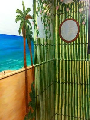 Beautifully hand painted walls from floor to ceiling... Even in the restroom!