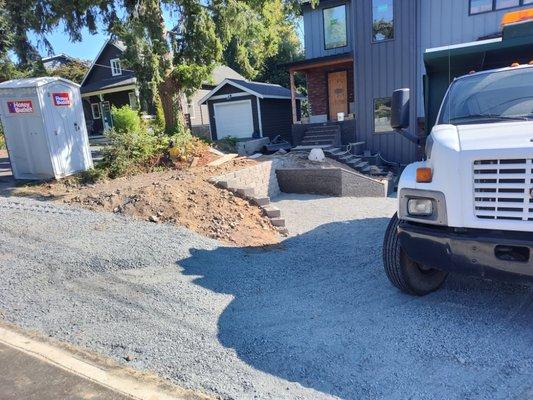 Driveway and retaining wall