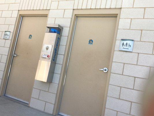 Two family restrooms outside for changing.