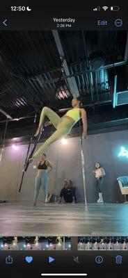 Flying pole workshop hosted at Airdance Fitness. Taught by instructor, Patsy