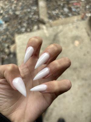 Soft, white stiletto, acrylic, nails