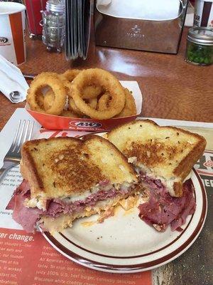 Reuben Sandwhich with Onion Rings