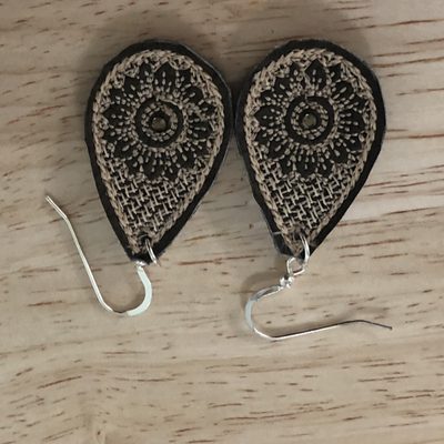 Embroidered leather earrings, unique!