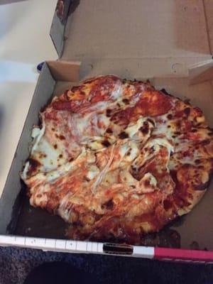 I had a pizza delivered and this is what it looked like when I opened the box. Usually very good service, but not consistent.