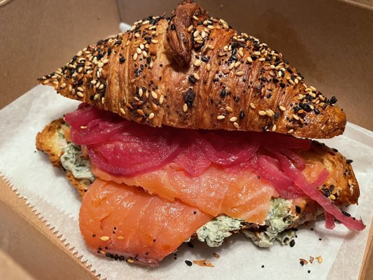 Salmon on everything croissant