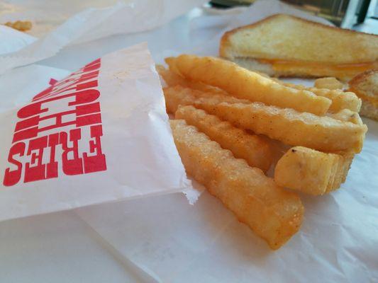 Hot and fresh crinkle cut fries with seasoning. They are great!