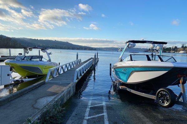 Two of our favorite 23ZX's getting launched into Lake Sammamish for their lake test!