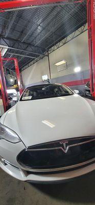 Tesla in for inspection. Pre-check for customer interested in purchasing from used car dealer.