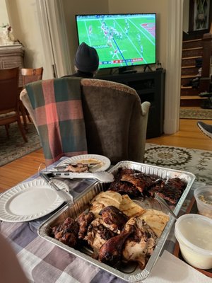 Family value pack with 2 ribs and one chicken, plus 5 sides