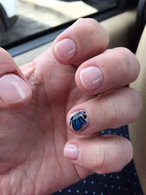 Gel Manicure. Thumb injury from a few days ago was bad looking but he got it cleaned up and looking nice.