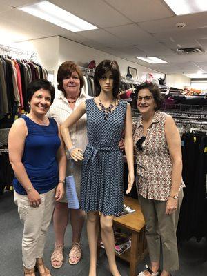 Very dedicated volunteers Christine, Mary and Susan posing with "yet to be named" mannequin!