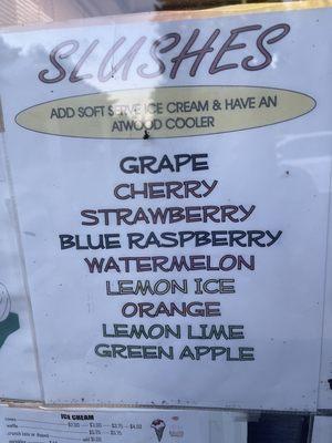 Slushes menu