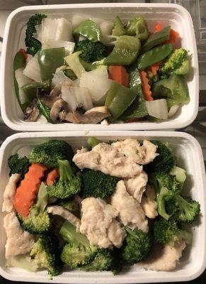 Steamed chicken and broccoli and steamed vegetables both good