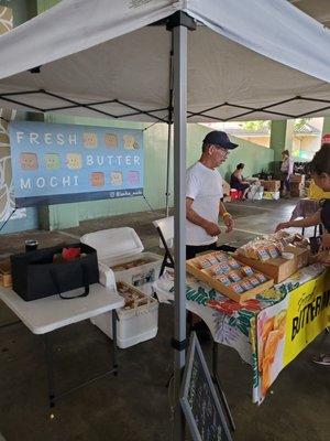 He sells hard. But honestly it is the best butter mochi I've ever had.