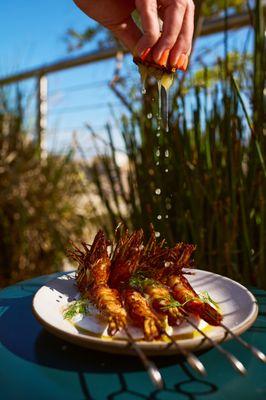 Skewered prawns