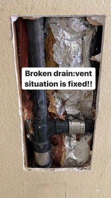 The broken connections were discovered while attempting to reroute the vent near the roof. Craig fixed it up in no time.