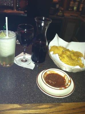 Wine,margarita and chips & salsa