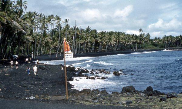 The beautiful Kaimu Beach Park, destroyed by lava from Kilauea in 1990.