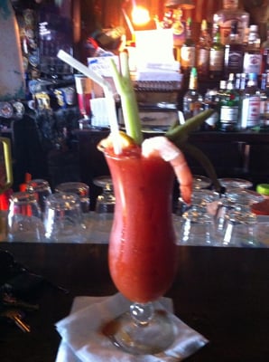 This bloody Mary is only available on Sundays with home-made pickled string beans, shrimp, good olives and celery.