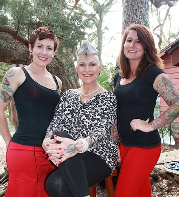 Erin.g (piercer), Sailor Cher (owner/tattoo artist), Molly (studio manager)