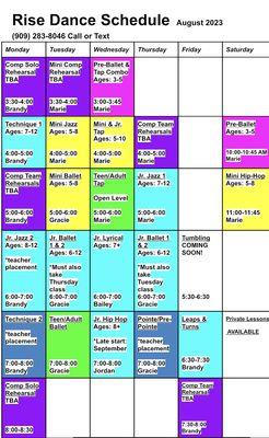 Schedule of classes 2024