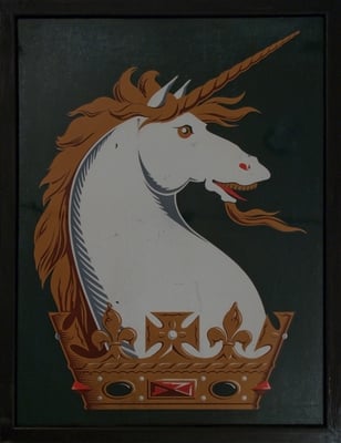 Old Enamel English Unicorn pub sign.