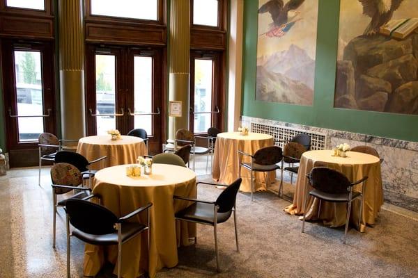 The "Speakeasy Room" at the ACT Gala was adorned with simple arrangements of white roses.