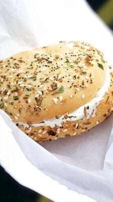 Everything Bagel toasted with cream cheese