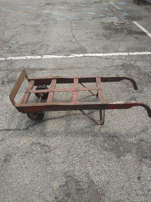 Vintage Hamilton 2 wheel industrial hand cart (refrigerator dolly). Marked at $110 obo. Use as industrial table, book case, garden art.