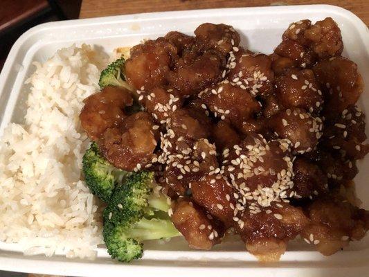 Sesame chicken dinner combo -$8, included egg-roll.