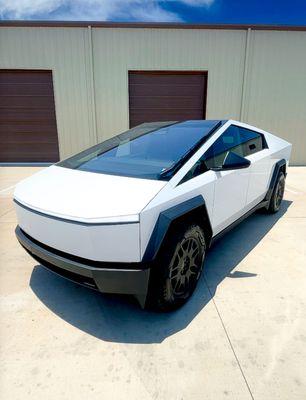 Gloss White Tesla Cybertruck wrap. Call or Text to get a quote going!