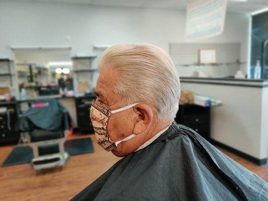 Classic Slick Back Haircut on one of our Senior Customers