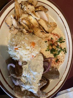 Combination plate chicken and gyro meat