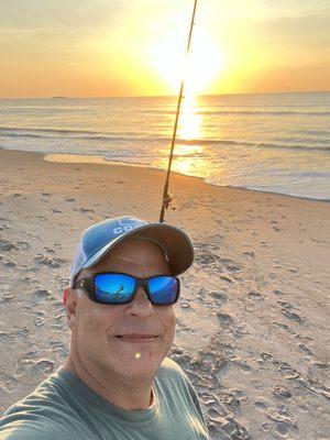 Happy me, riding my bicycle on the beach to go fishing