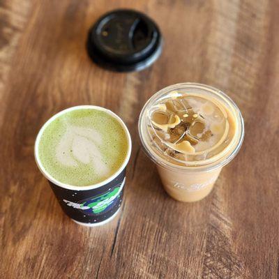 Blueberry muffin latte tastes just like it! and Wild rose matcha latte w/ oatmilk tastes like fruity pebbles and matcha ! So good!