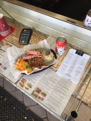 Reuben sandwich platter under $10 bucks with soda.