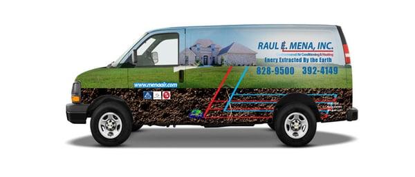 The Raul Mena, Inc van is always on the go: installing, replacing, maintaining and fixing air conditioning and heating.