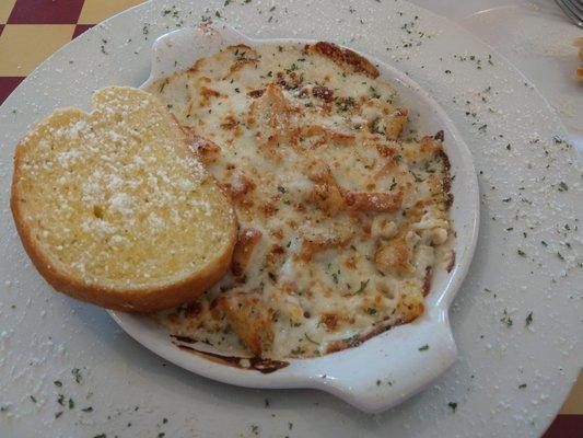 Chicken Alfredo with garlic bread. $7.99.