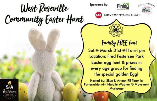 We LOVE OUR COMMUNITY!!! JOIN US at March 31st at 11am for OUR COMMUNITY EASTER EGG HUNT!!!