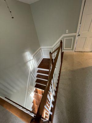 Wainscoting for stairway by Yellow Dog Woodworks.