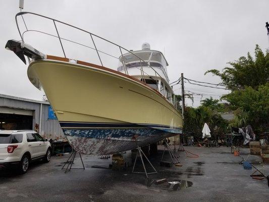 50ft boat blasted down, removed bottom paint