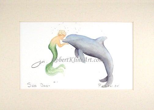 Mermaid Baby with Dolphin Art & Story by Robert Kline