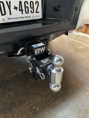 The BEST hitch on the market! The B&W tow&stow is built to last. This is the 5" adjustable version locked in with a bolt lock keyed system.