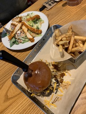 Chili's Chili Burger with Fries and Boneless Buffalo Chicken Salad